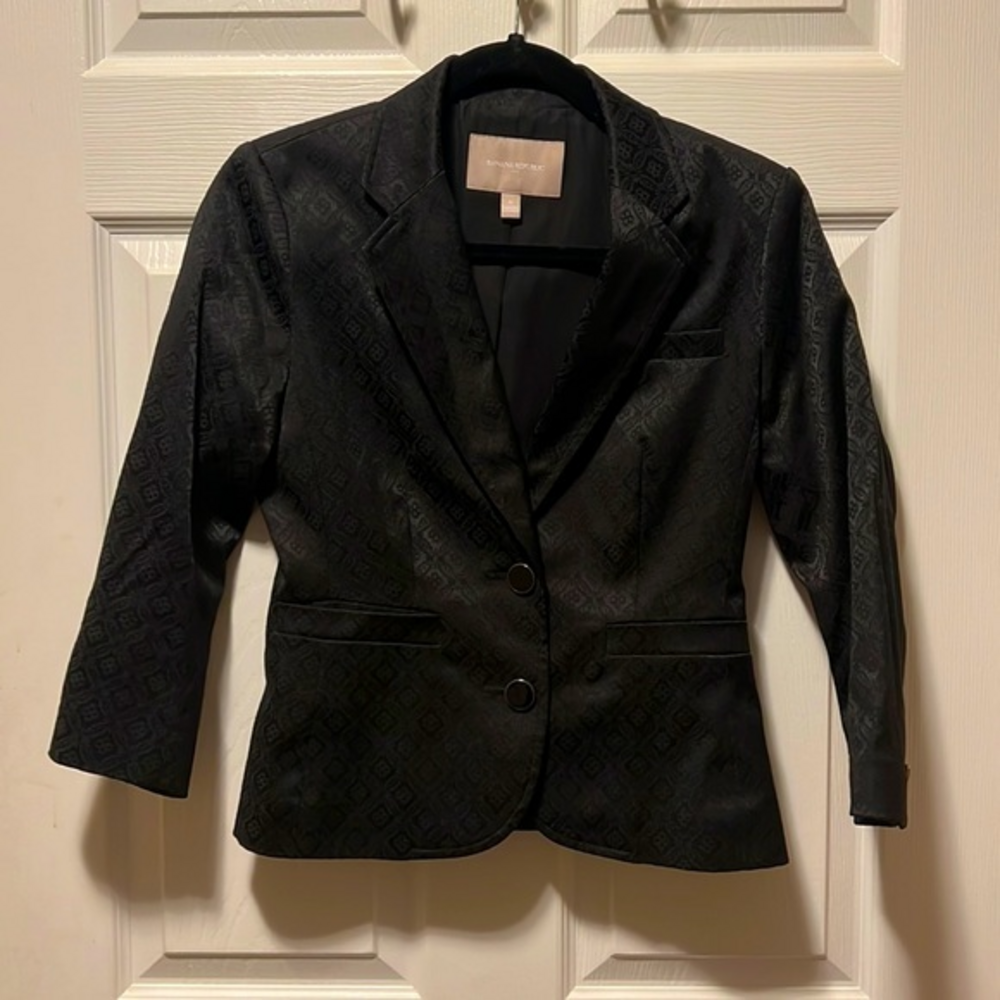 Banana Republic‎ Women 0 Black Pattern Button Pocket Professional Career Blazer